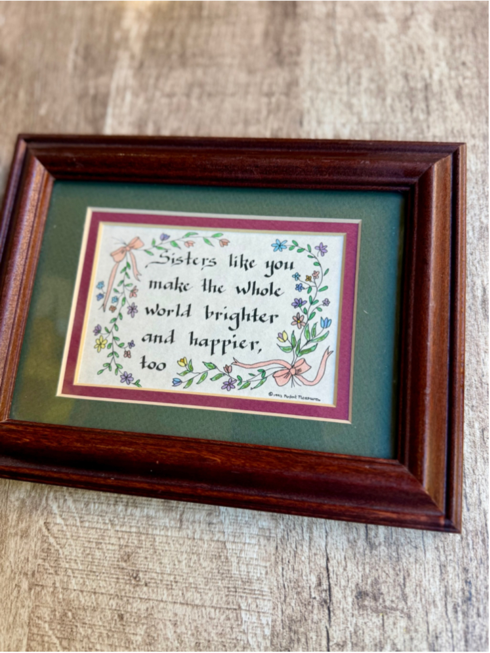 Vintage Calligraphy Sisters Quote Framed Art Perfect Pleasures Cape May NJ 1992 - Picture 2 of 3